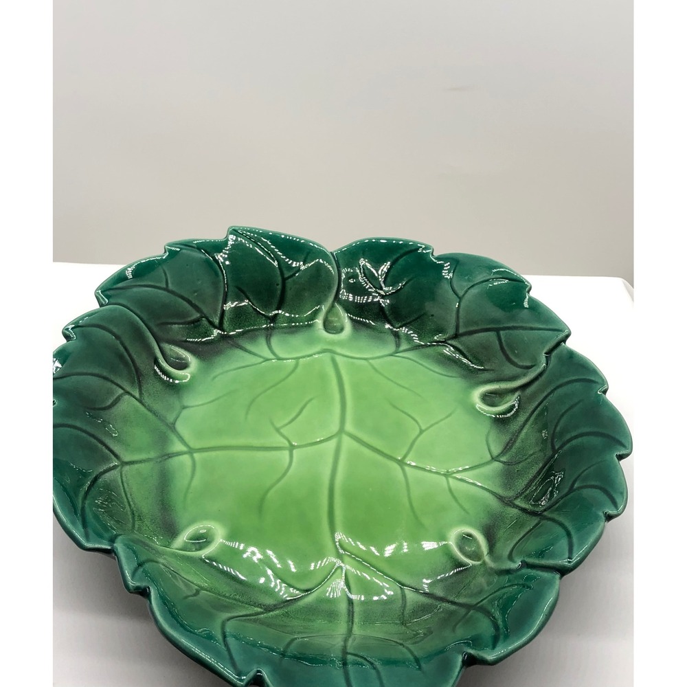Will George California Pottery Green Cabbage Leaf Serving Bowl Vintage Signed